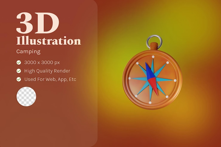 PSD bussola illustrazione 3d