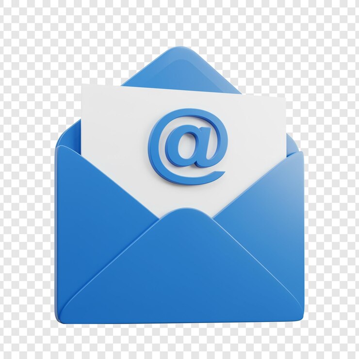 PSD busta blu aperta con una lettera con un simbolo di e-mail su sfondo trasparente