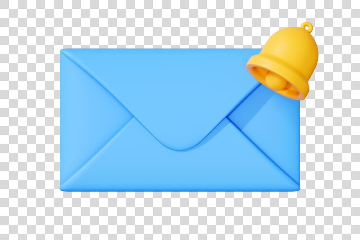 PSD busta blu con icona della campana di notifica