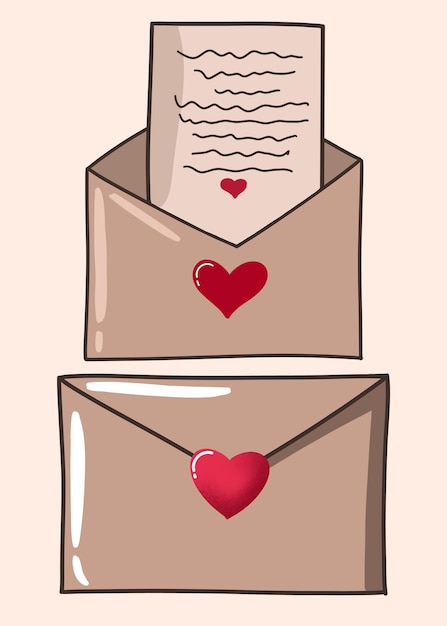 busta disegnata a mano e lettera d'amore per il giorno di San Valentino