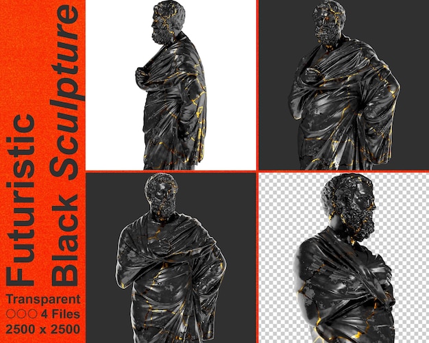 PSD busto de retrato renascentista de sófocles em mármore preto e ouro