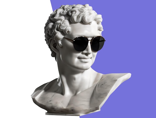 busto di scultura umana con occhiali da sole