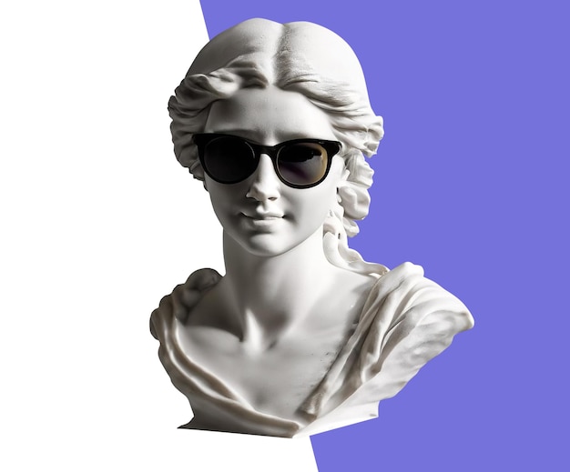 busto di scultura umana con occhiali da sole