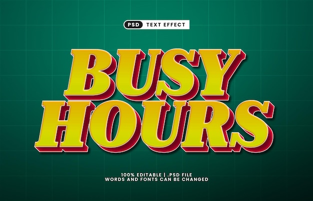 busy hours editable text effect with a work and time text style