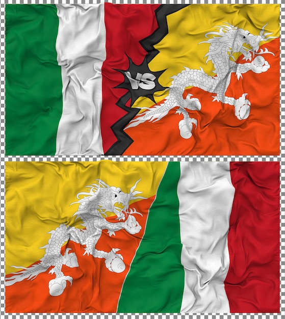 Bután contra Italia Media bandera combinada con textura 3D de la tela
