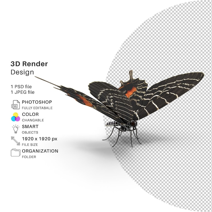 PSD bután gloria mariposa cola de golondrina modelado 3d archivo psd mariposa realista