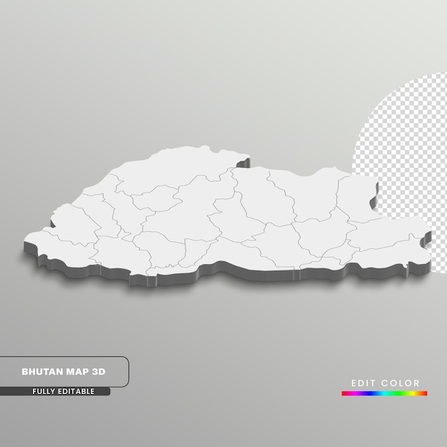 PSD butão branco isométrico 3d totalmente editável, com estados ou distritos, fundo branco isolado.