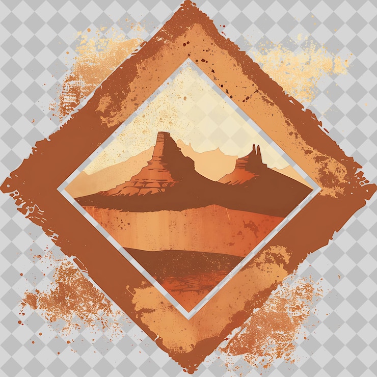 PSD butte e mesa hills all'interno di una silhouette diamond landscape i png acquerel art designs