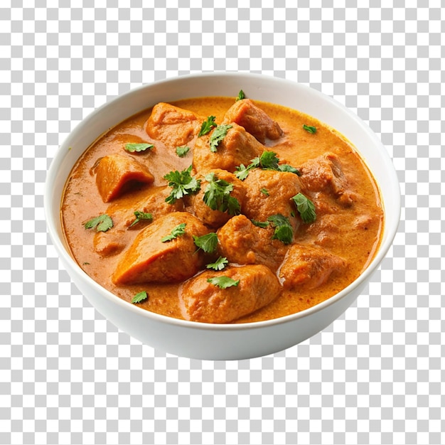 PSD butter-hühner-curry in einer weißen schüssel auf durchsichtigem hintergrund