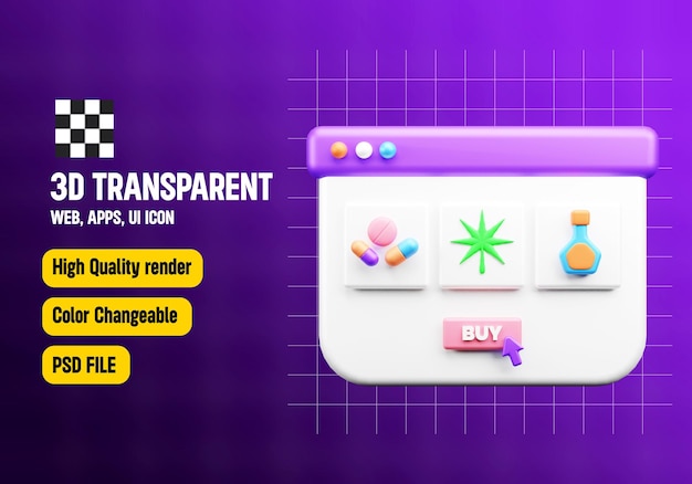 Buy Drugs 3d icon illustration or Deep web apps and web 3d illustration