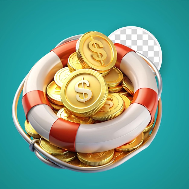 Buya salvavidas con monedas de oro renderización 3d