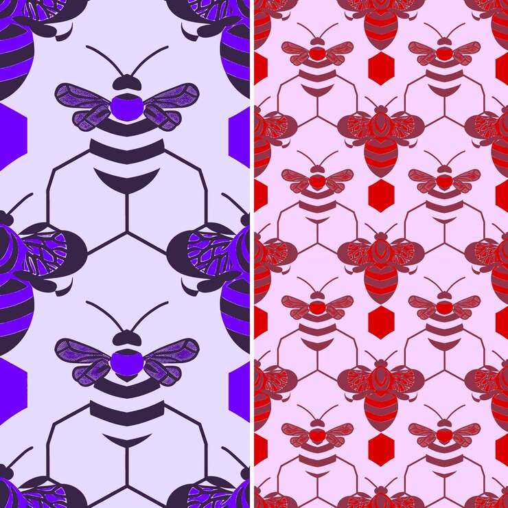 PSD buzzing honeybees con rayas amarillas y negras y diseños de patrones vectoriales de ilustración de pixel ar