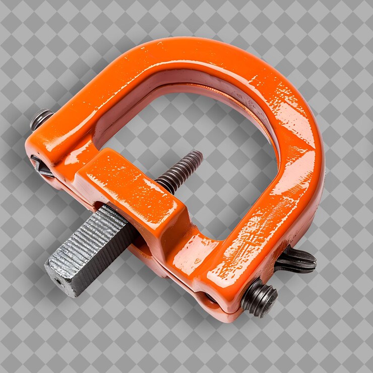 PSD c clamp con cuerpo de metal naranja una herramienta utilizada para sostener dos o herramienta png en un fondo limpio