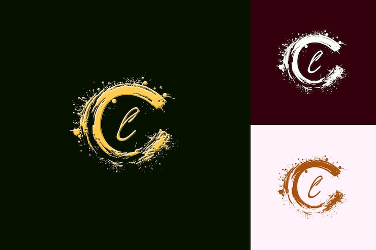 PSD c com letra desenhada à mão estilo de design de logotipo com forma de c int nature abstract vector collections