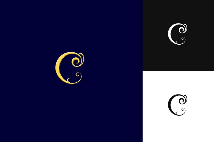 PSD c-logo mit königlicher anziehungskraft schrift logo-stil-design log-illustration logo-vektor-designs