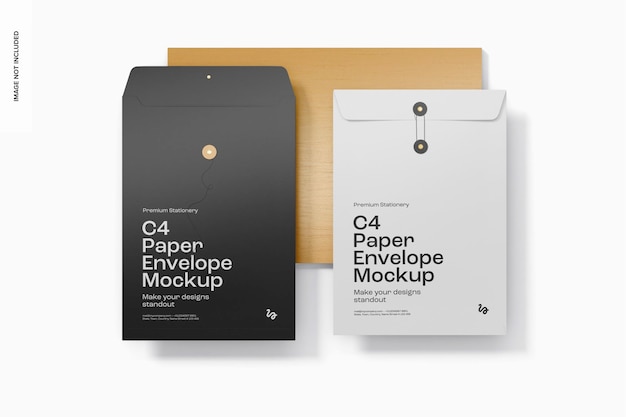 C4 Papierumschlag-Mockup, geöffnet und geschlossen