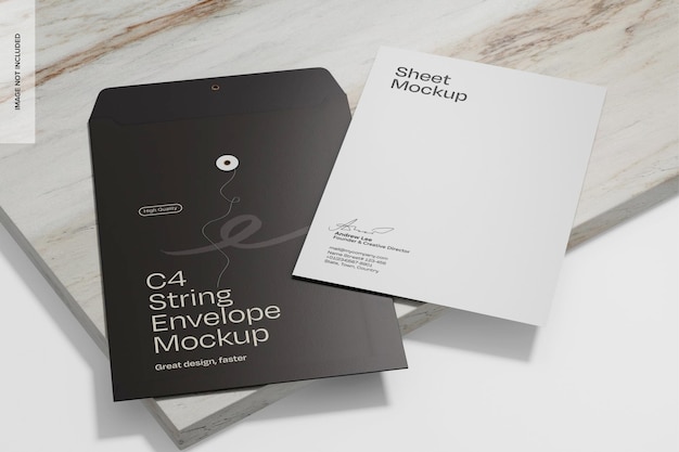 C4 String-Umschlag auf Marmor-Mockup-Perspektive