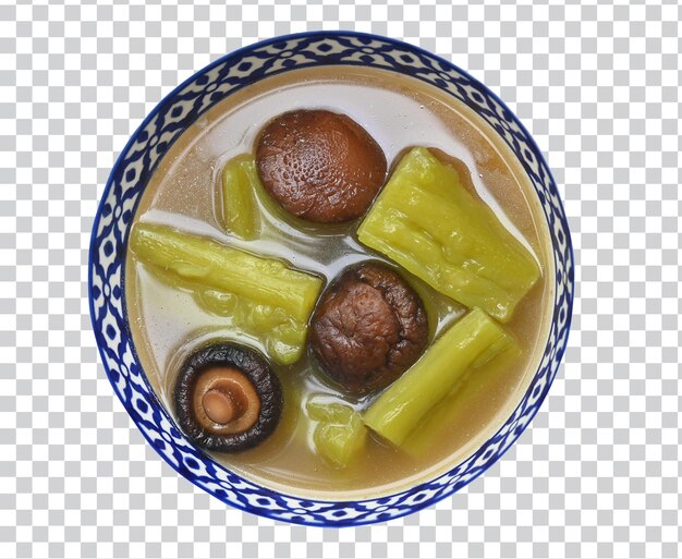 Cabaça amarga e sopa de costela de cogumelo shiitake transparente comida estilo asiático vista superior Comida vegana foto premium psd