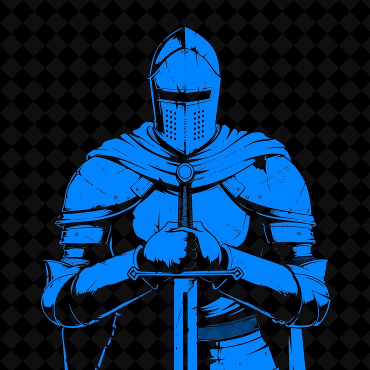 PSD un caballero azul con una espada y un escudo en él