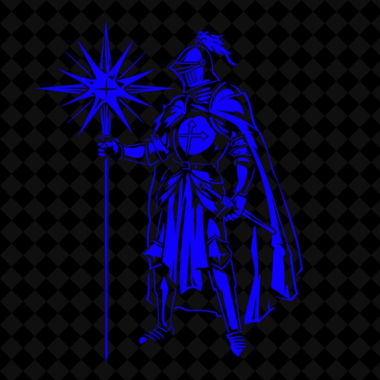 PSD un caballero azul con una estrella en su cabeza y una estrella en la parte superior