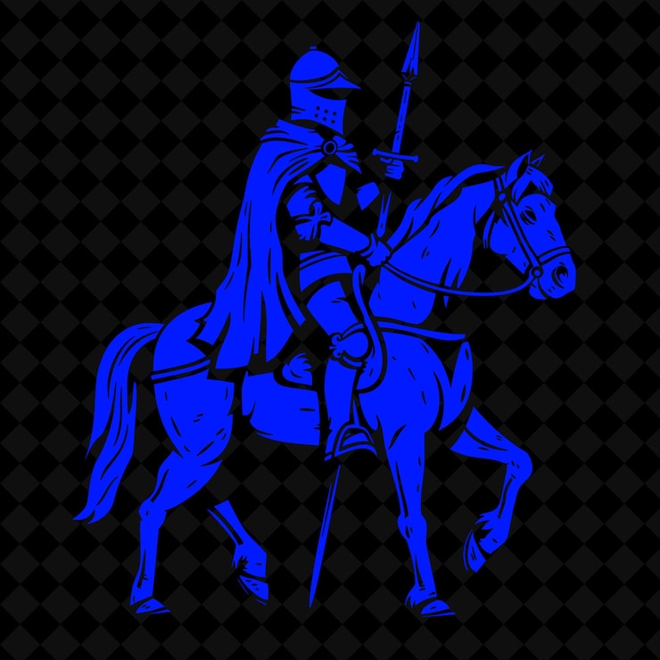 PSD un caballero a caballo con una espada y un escudo
