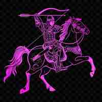 PSD un caballero con una espada y un caballo con una bandera rosa y púrpura en él