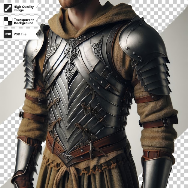 PSD caballero medieval en armadura en fondo transparente con capa de máscara editable