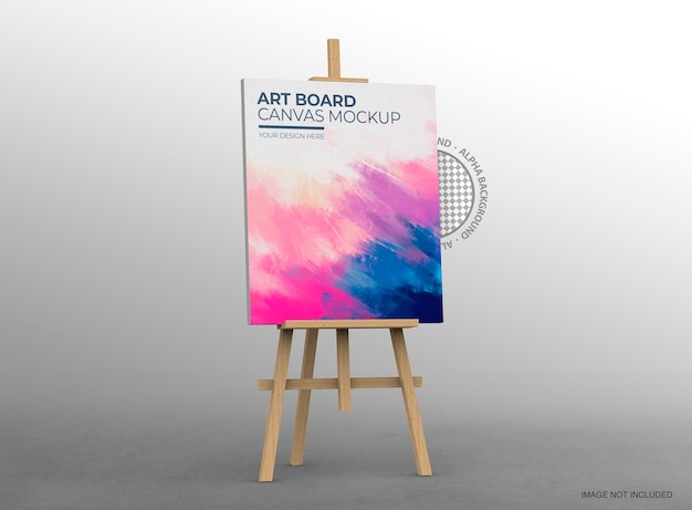 Caballete con Canvas Mockup para exposición de artistas, publicidad y comunicación.