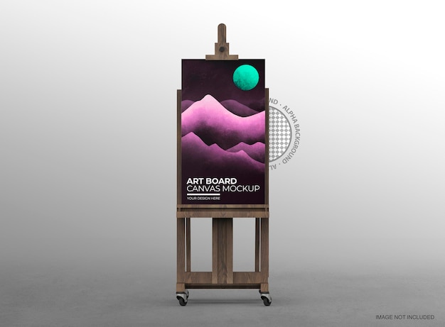 PSD caballete con canvas mockup para exposición de artistas, publicidad y comunicación.