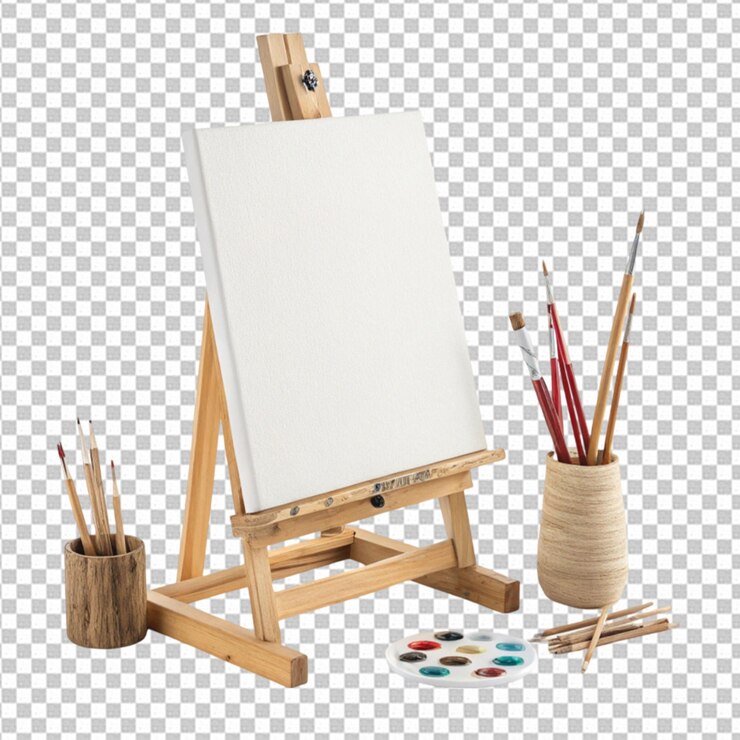 PSD caballetes de madera o tablas de pintura con lienzo blanco
