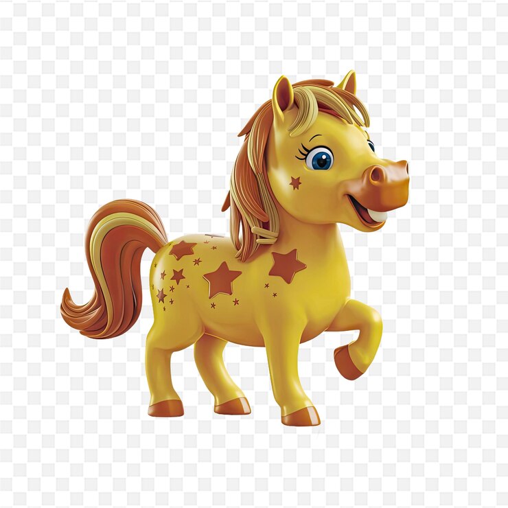 PSD un caballo amarillo con una cola marrón y una estrella en su cola