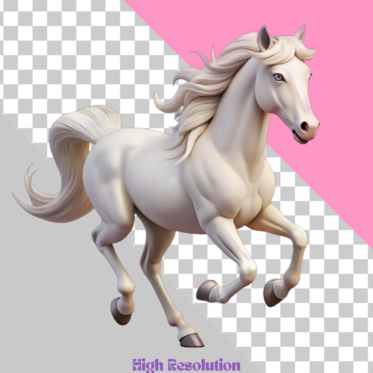 PSD el caballo blanco corriendo ilustración de renderización 3d