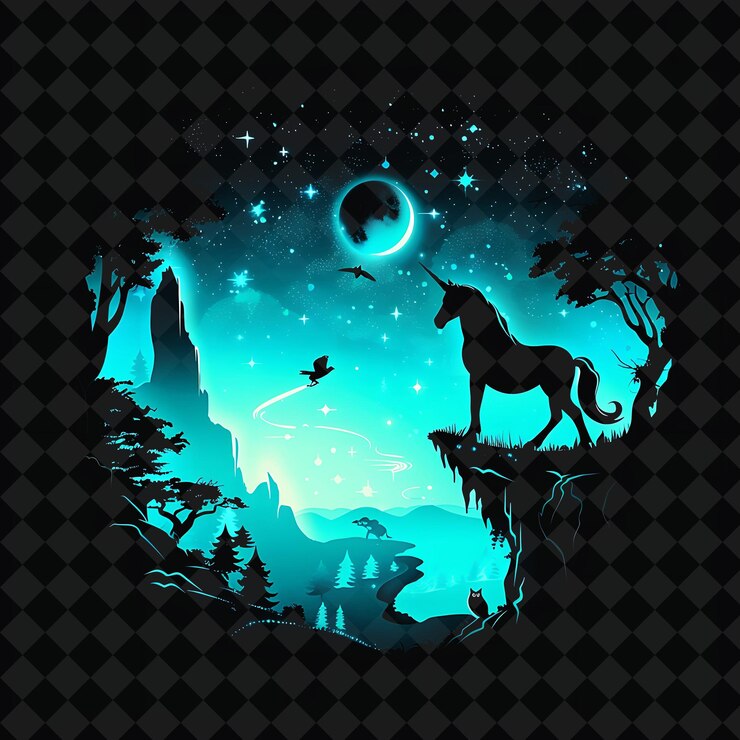 PSD un caballo y un caballo en el cielo nocturno