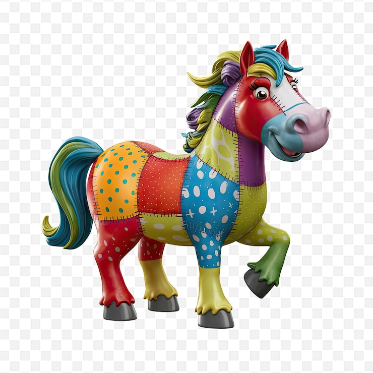 PSD un caballo colorido con una melena y una cola coloridas