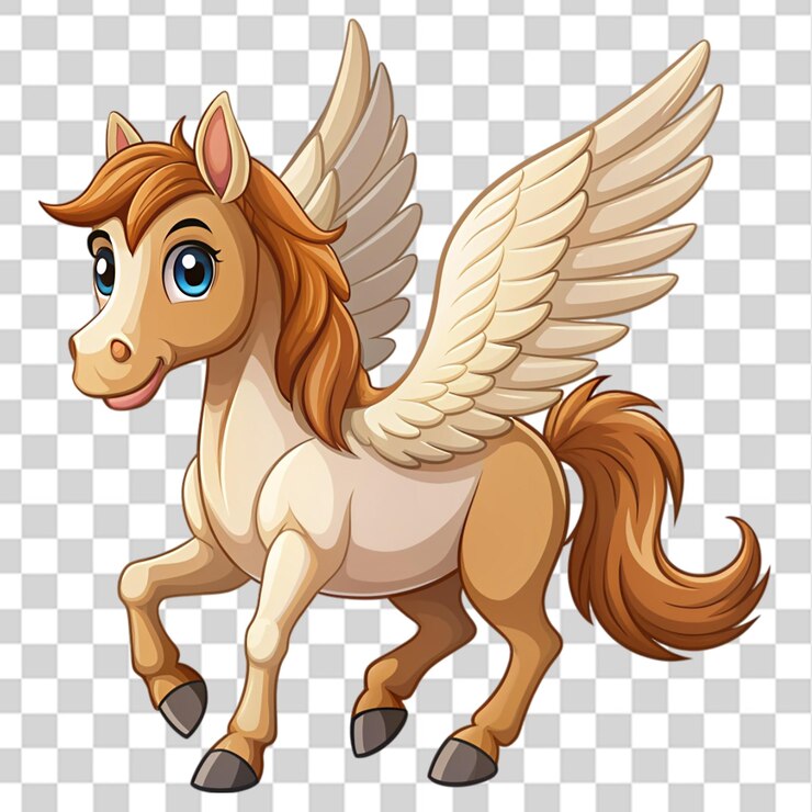 PSD caballo de dibujos animados adulto con ala aislada en un fondo transparente