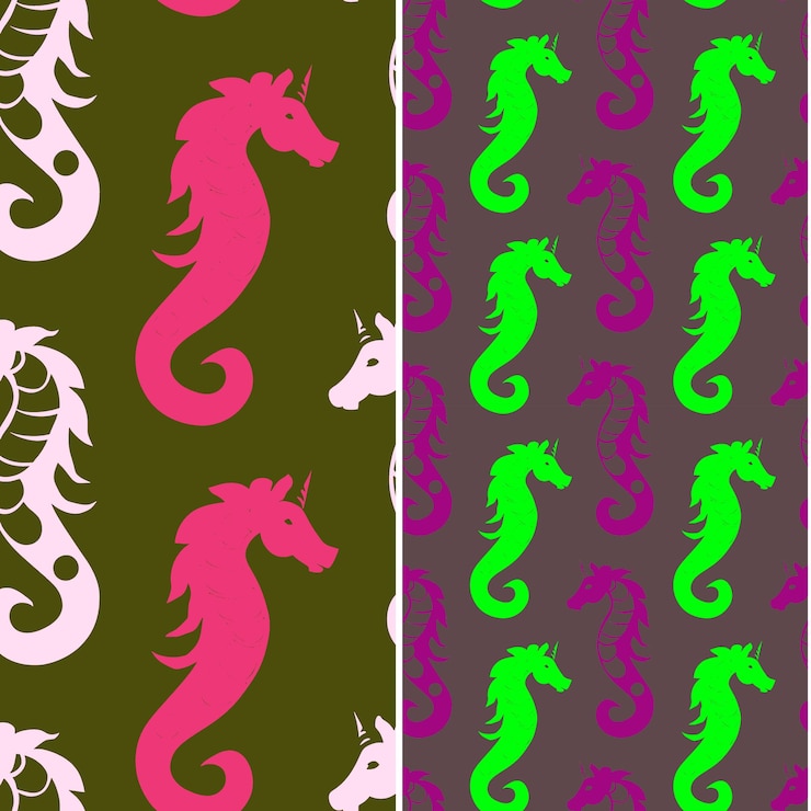 PSD caballo de mar con silueta curva elegante mínimo gráfico de la naturaleza diseños vectoriales de patrones