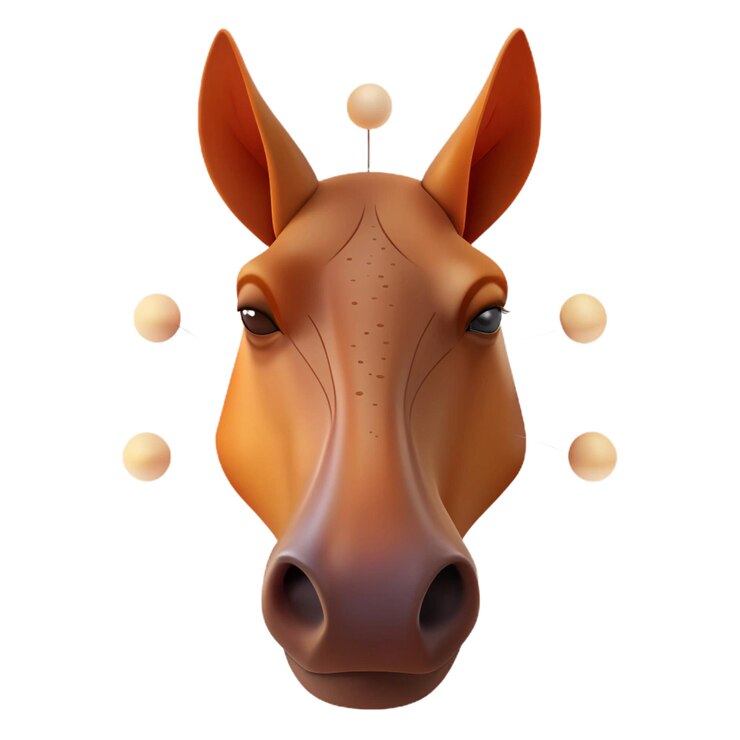 PSD un caballo marrón con una cara marrón y un fondo blanco