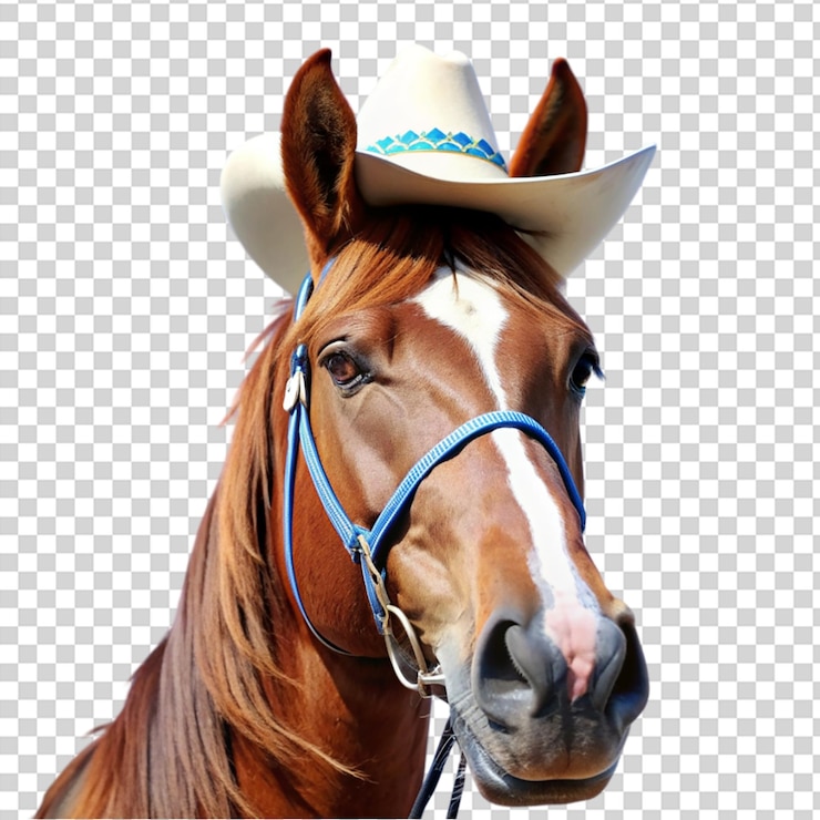 PSD un caballo marrón con una nariz blanca y una raya blanca en su cara sobre un fondo transparente