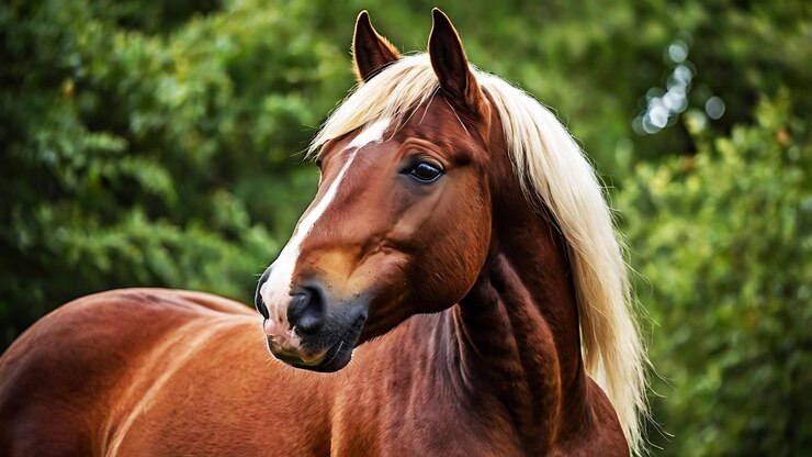 PSD un caballo marrón con el pelo de la melena mostrando