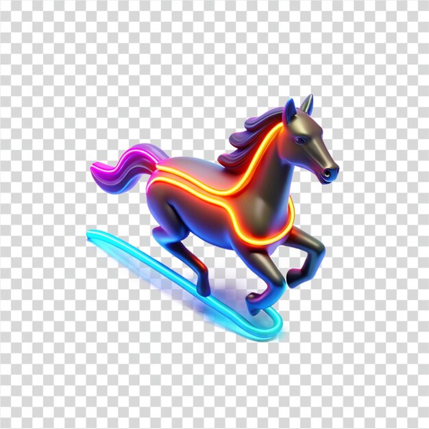 El caballo de neón surfeando un resplandor 3D