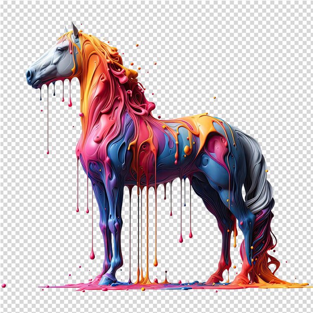 PSD un caballo con una pintura en él está de color naranja y púrpura