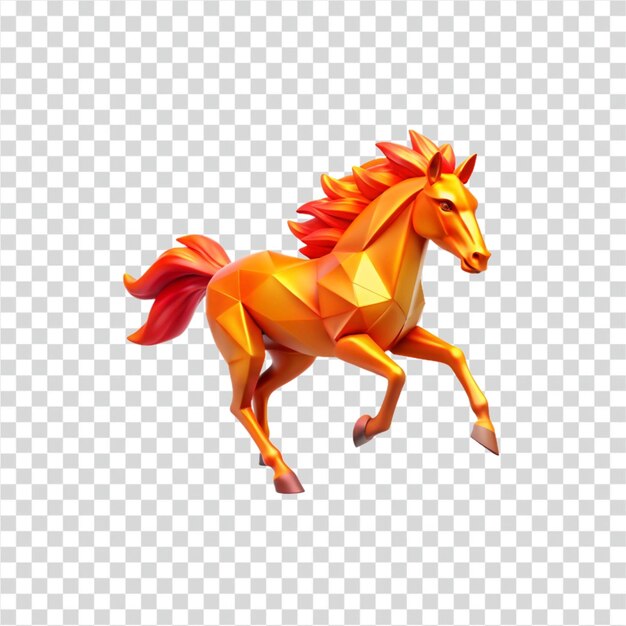 Caballo poligonal naranja ardiente Renderizado en 3D de un caballo galopante