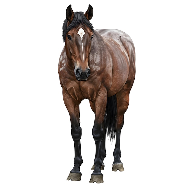 Caballo realista en fondo blanco y un caballo de pura sangre de pie contra un fondo blanco