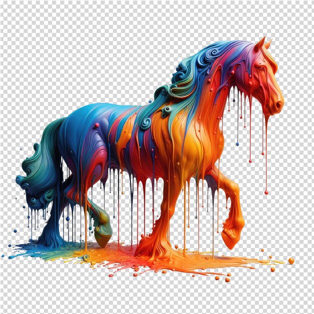 PSD un caballo con un salto colorido de pintura en él