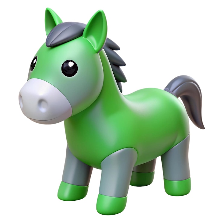 PSD un caballo verde con una melena negra y una melena negro