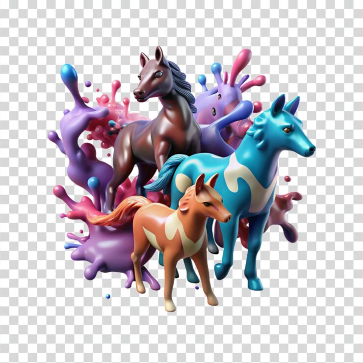 PSD caballos de colores salpicados de pintura