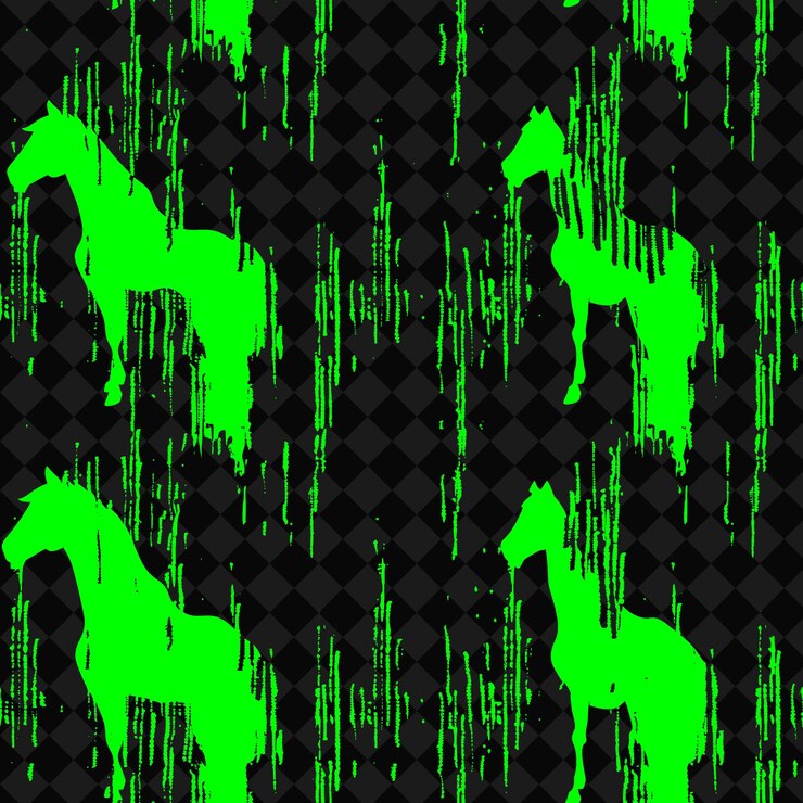 PSD caballos con luces verdes sobre un fondo negro