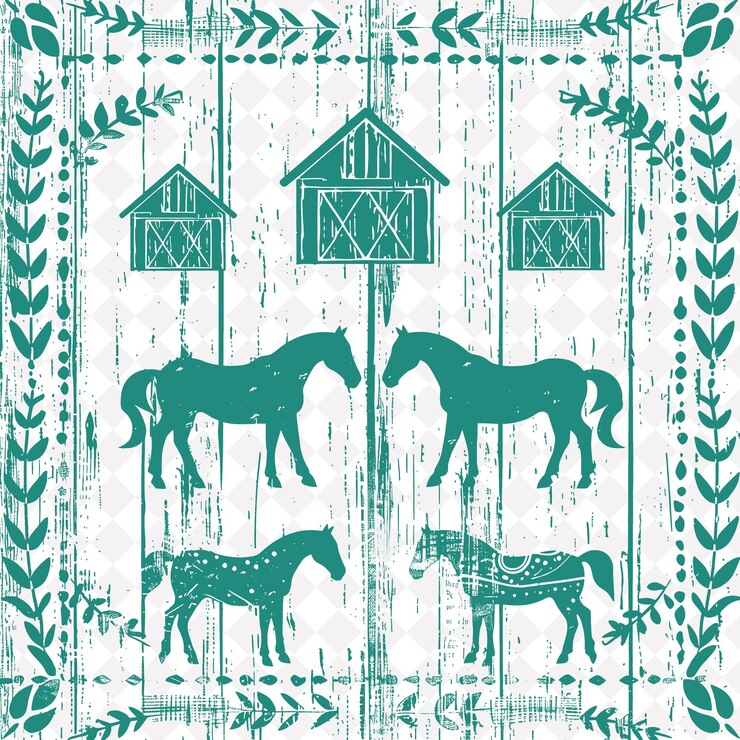 PSD caballos en un patrón azul y verde