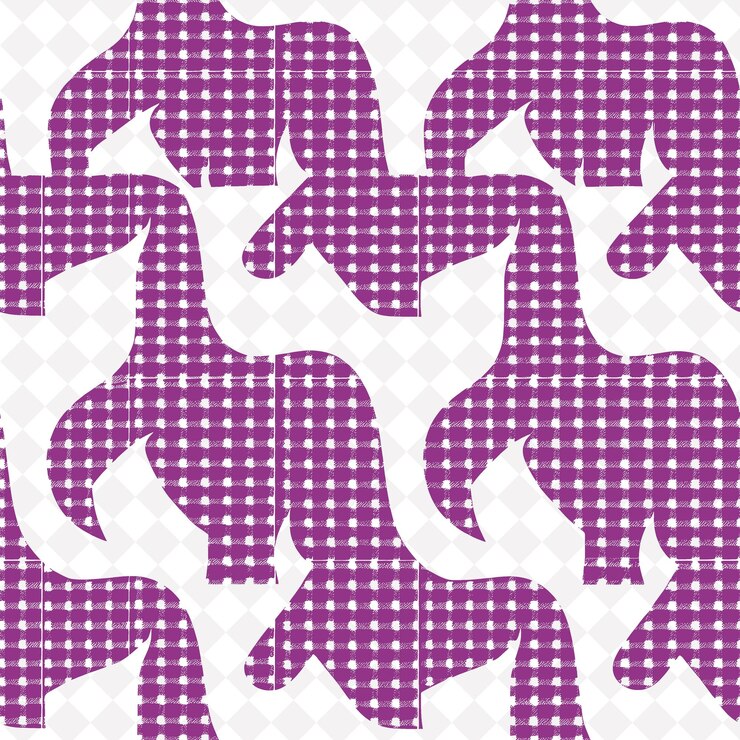 PSD caballos púrpuras y blancos con un patrón de puntos en un fondo blanco