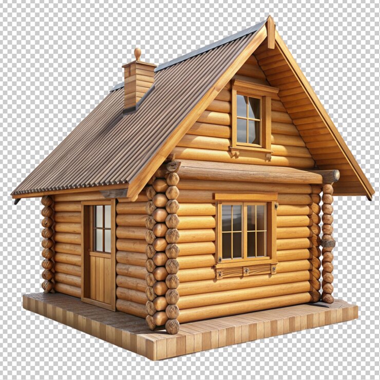 PSD cabaña de madera sobre un fondo transparente
